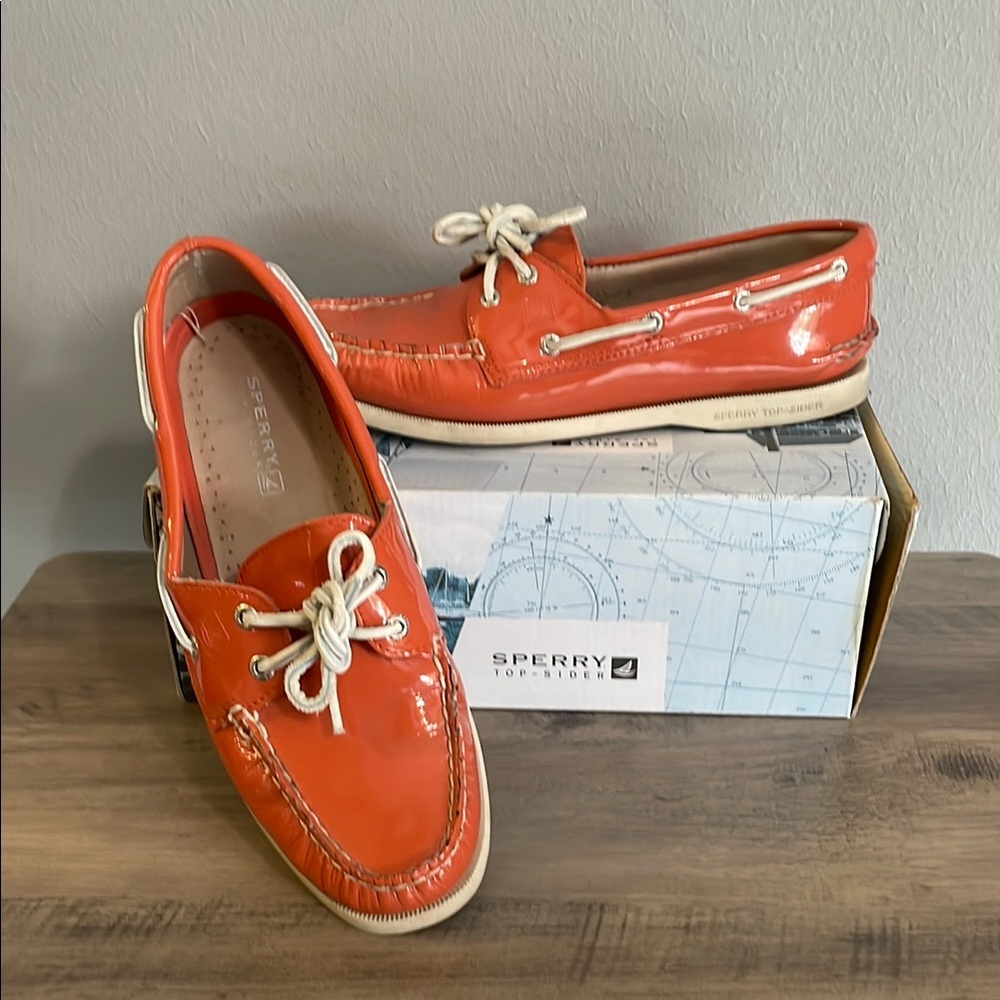 Sperry A/O Orange Top Sider with Patent Leather Finish